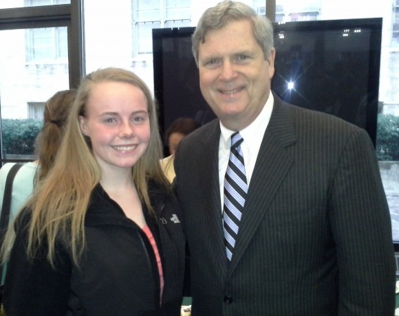 Renee Stillwell with Secretary of Agriculture Tom Vilsack at the Borlaug Symposium