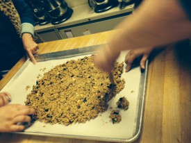 Making Dulce de Alegria, a  traditional and popular granola-like bar made from amaranth in the kitchen at Elijah's Promise in New Brunswick, NJ.