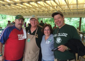 David Earl, second from left, is partying at the 2014 Cook Community Alumni Association Fish Fry. With him are Russ Chapman (CC’82), left, Pat Provost Zafian (CC’80, GSNB’83) and Perry Pawlyk (CC’80, GSNB’83).