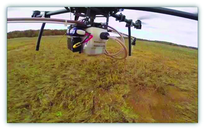 Drone spraying salt marsh.