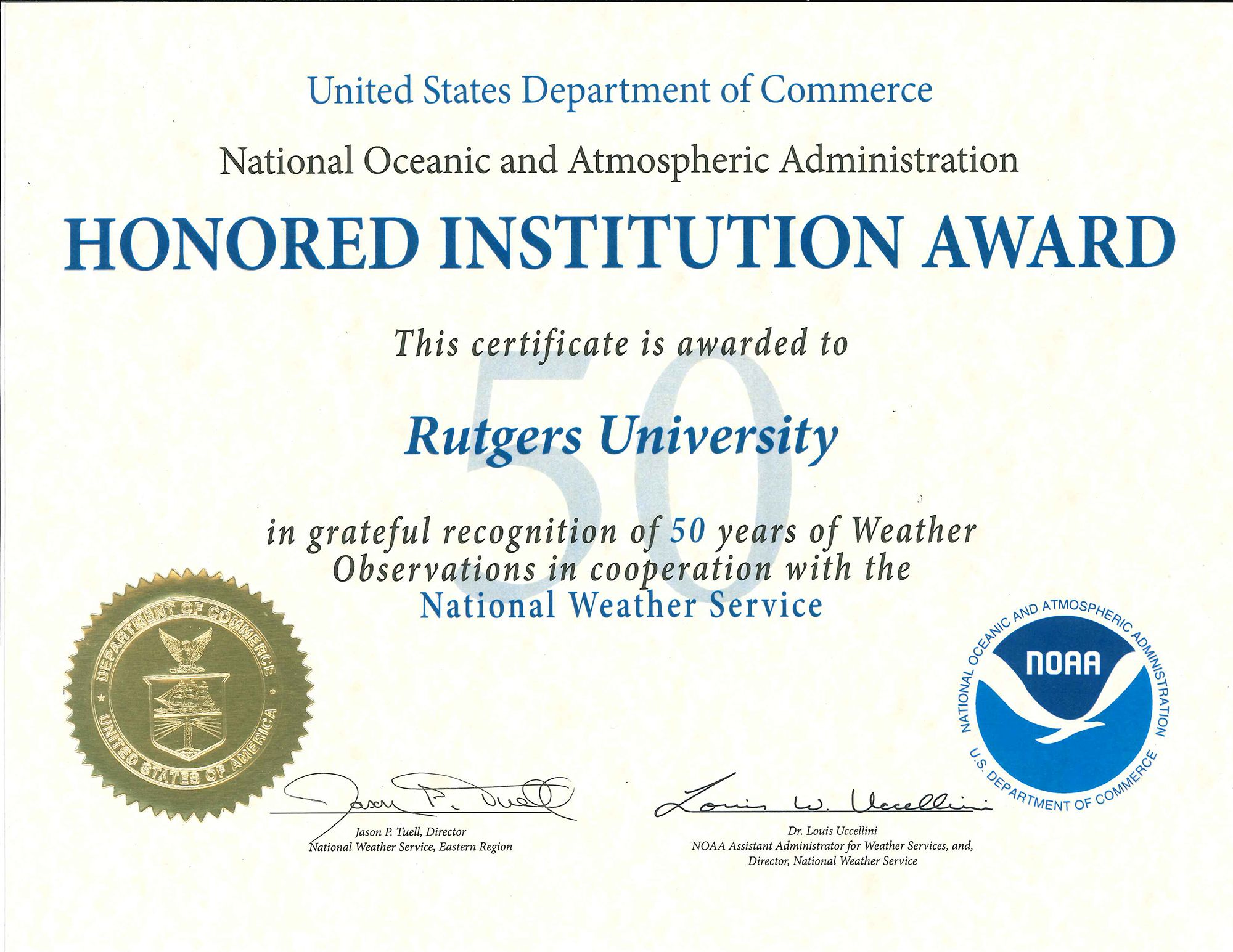 Rutgers Site Honored for 50 Years of Weather Observations by National ...