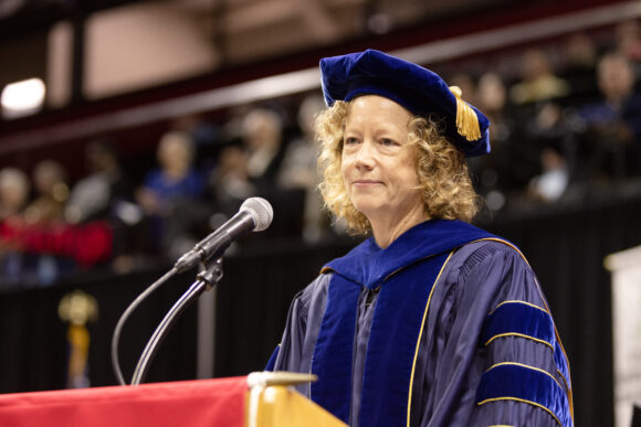 Person speaking at commencement