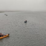 Kayaks floating on a body of water