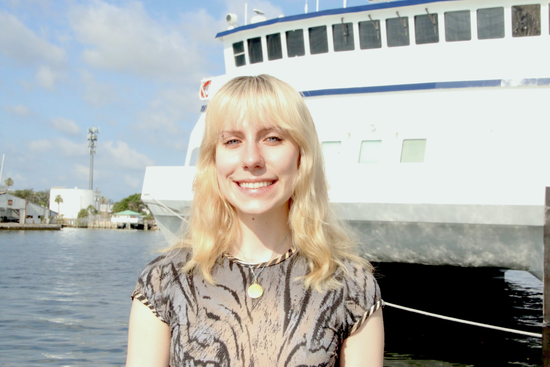 A person standing in front of building
