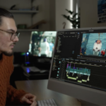 A person edits a video on a computer