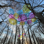 Acrylic pieces attached to branches shaped in geometric patterns