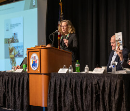 NJAES Executive Director Laura Lawson addresses delegates at the 2026 Northeast Agricultural Expo in Atlantic City.